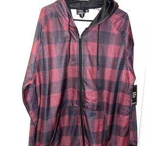 Burnside 2XL Knit Hoodie, Red Black Buffalo Plaid Cotton Poly, Front Pocket New